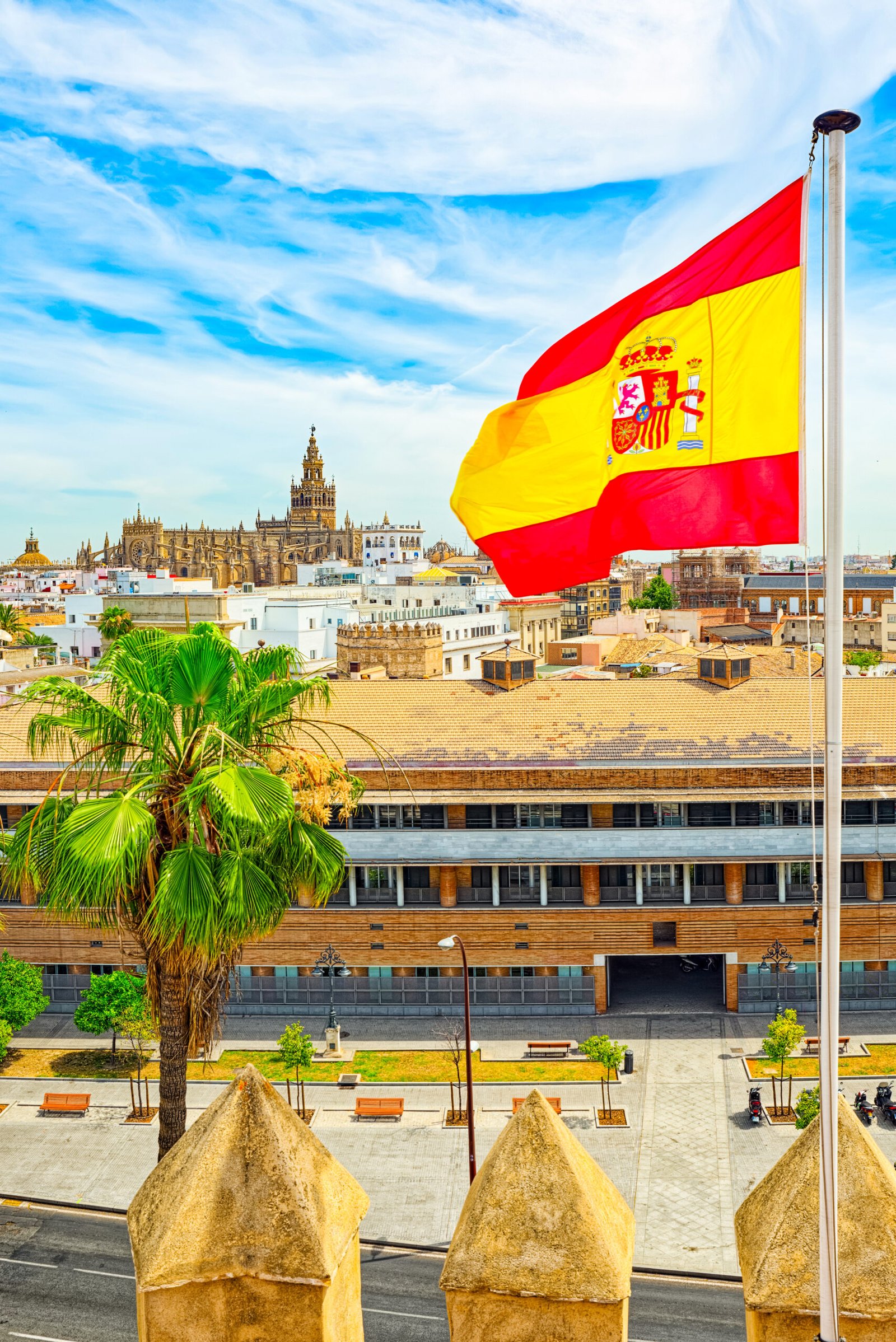 Panoramic view of the city of Seville from the observation platform Tower of Gold (Torre del Oro).